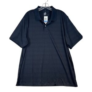 NWT John Ashford Mens Performance Polo Shirt Deep Black Striped XL Golf Casual